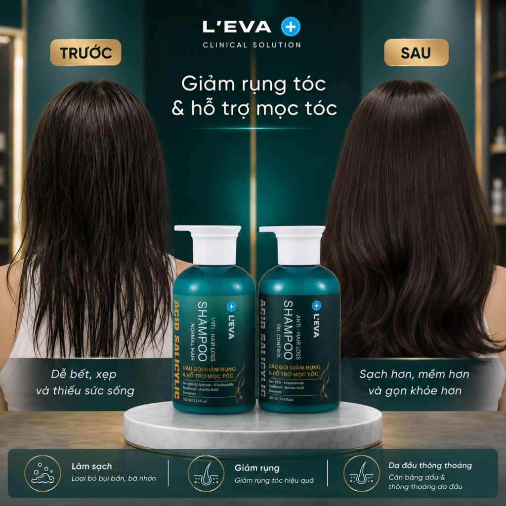 Dầu Gội L'EVA 350ml | Chăm Sóc Tóc Thưa Yếu, Dưỡng Tóc Mềm Mượt Cho Da Dầu & Da Thường