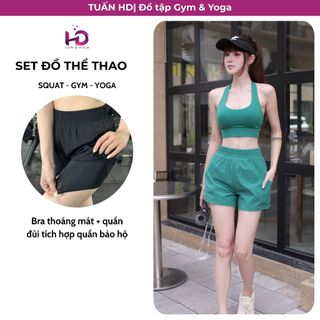 Set Bra 301 + Quần Đùi 304 Tuấn HD, Chất Thun Poly Co Giãn, Có Đệm Mút, Tập Gym, Yoga