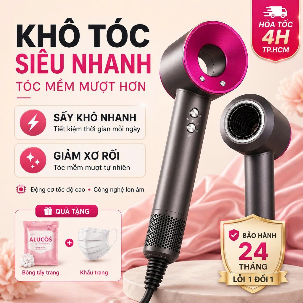 Máy Sấy Tóc Ion Âm Công Suất Mạnh, Sấy Nhanh Khô, Giảm Xơ Rối