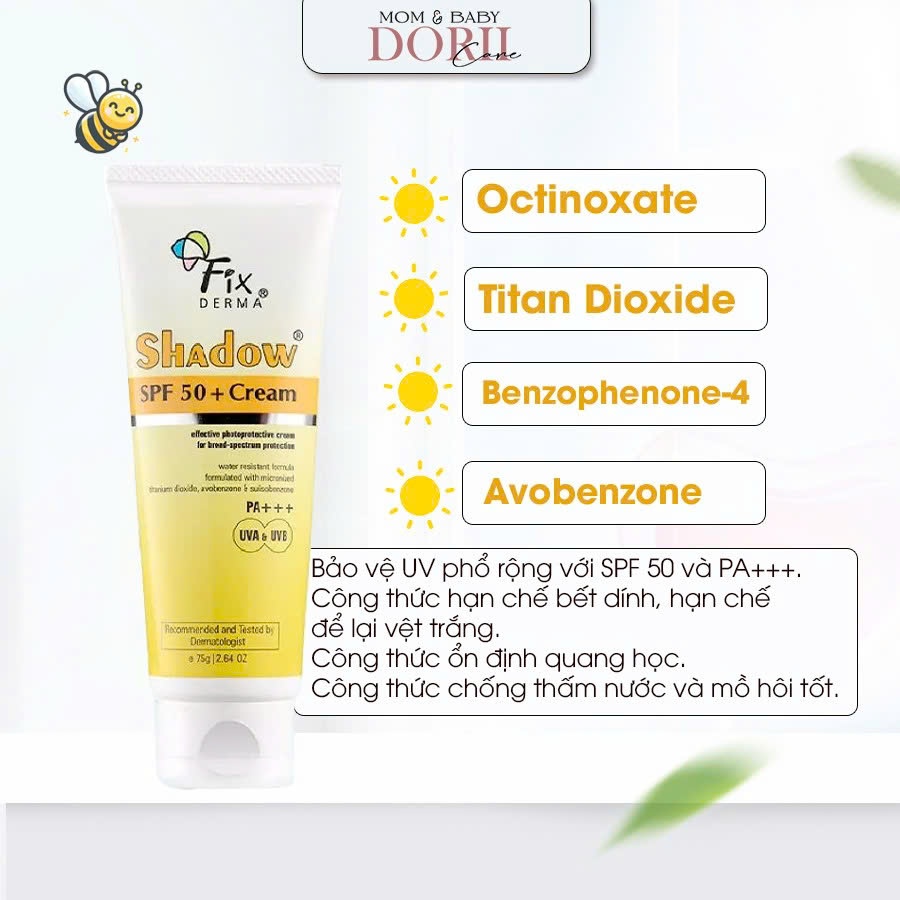 (Date 5/2027) Kem Chống Nắng Da Mặt Và Toàn Thân Fixderma Shadow SPF 50+ 75g