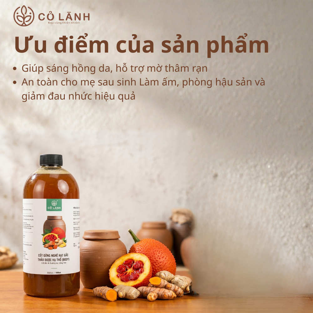 Nước Cốt Gừng Nghệ Gấc Cỏ Lành - Hỗ Trợ Giu Ấm Cơ Thể, Phòng Hậu Sản
