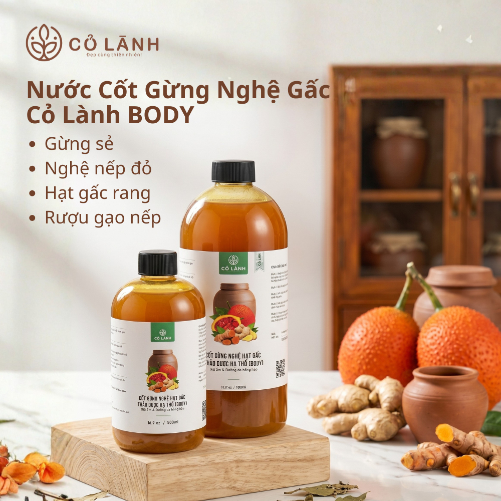 Nước Cốt Gừng Nghệ Gấc Cỏ Lành - Hỗ Trợ Giu Ấm Cơ Thể, Phòng Hậu Sản