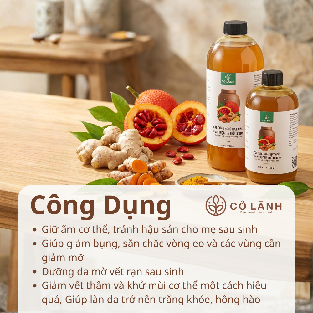 Nước Cốt Gừng Nghệ Gấc Cỏ Lành - Hỗ Trợ Giu Ấm Cơ Thể, Phòng Hậu Sản
