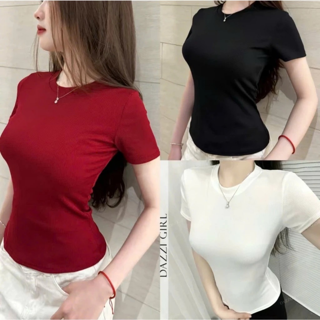 Áo Tăm Ngắn Ôm Body Cổ Tròn Ngắn Tay AZ CLOTHING Áo Thun Nữ Chất Cotton Mịn Co Giãn 4 Chiều Tôn Dáng Baby Tee