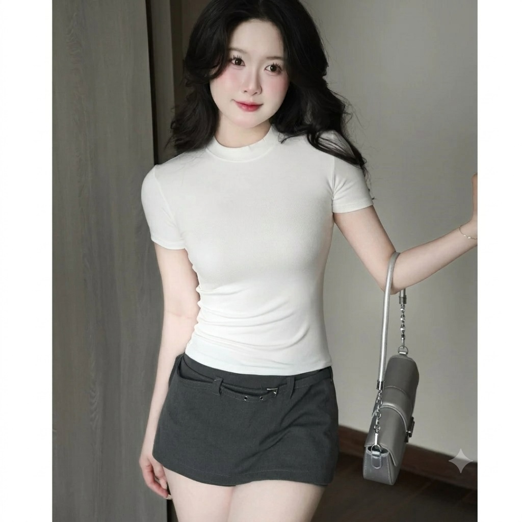 Áo Tăm Ngắn Ôm Body Cổ Tròn Ngắn Tay AZ CLOTHING Áo Thun Nữ Chất Cotton Mịn Co Giãn 4 Chiều Tôn Dáng Baby Tee