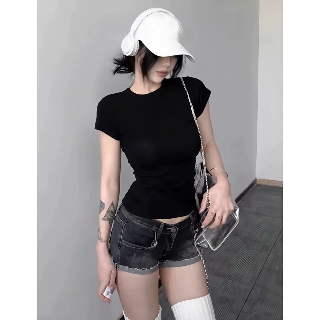 Áo Tăm Ngắn Ôm Body Cổ Tròn Ngắn Tay AZ CLOTHING Áo Thun Nữ Chất Cotton Mịn Co Giãn 4 Chiều Tôn Dáng Baby Tee