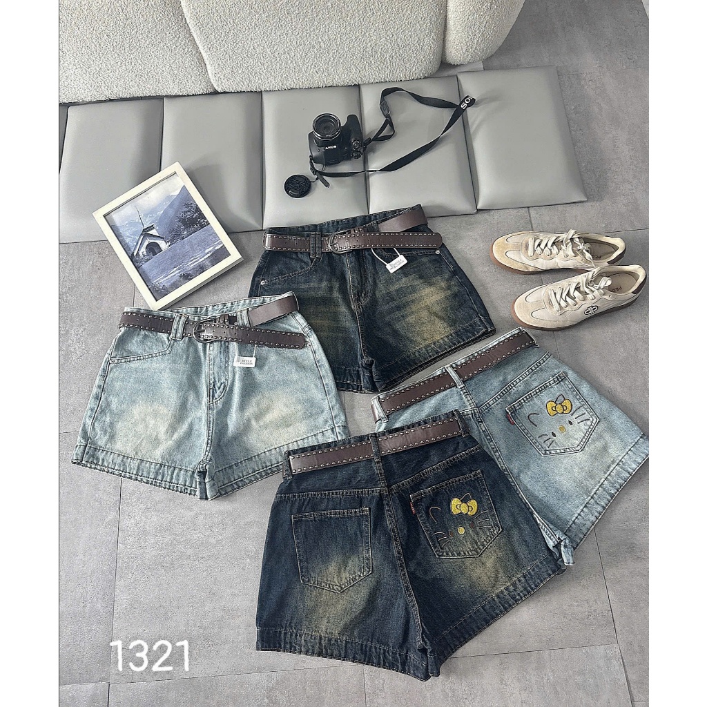 Quần Short Jean Nữ Bigsize 55-90kg Thêu Mèo Túi Sau, Quần Đùi Bò Nữ Cạp Cao Màu Xanh Bụi MS1321