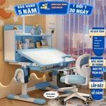 Bàn học trẻ em E06 Có kệ sách mới cho bé Nâng cấp ghế xoay 360 độ có bánh xe Nâng hạ linh hoạt — ảnh 1