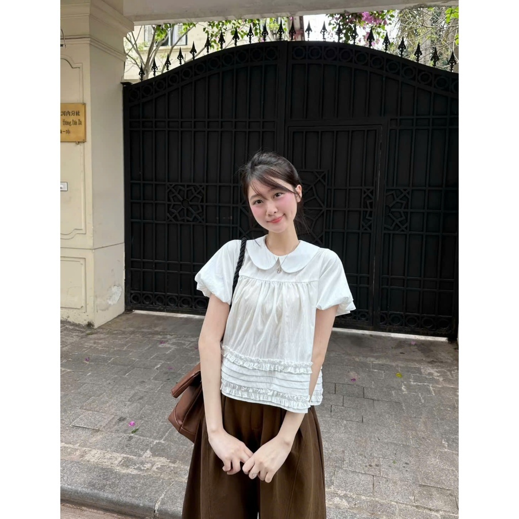 Áo Kiểu Nữ Babydoll Cổ Sen Tay Bồng, Áo Tiểu Thư Phối Tầng Xếp Ly Bèo Nhẹ Phong Cách Hàn Quốc Vintage | BigBuy360 - bigbuy360.vn