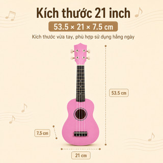 Đàn Ukulele 21 Inch Màu Hồng Cho Người Mới, Dây Nylon Êm Tay, Mặt Nhám, Tặng Pick Dây Đàn