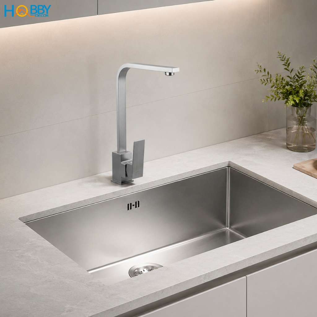 Vòi nước rửa chén nóng lạnh Inox 304 đế vuông HOBBY Home Decor RCD2