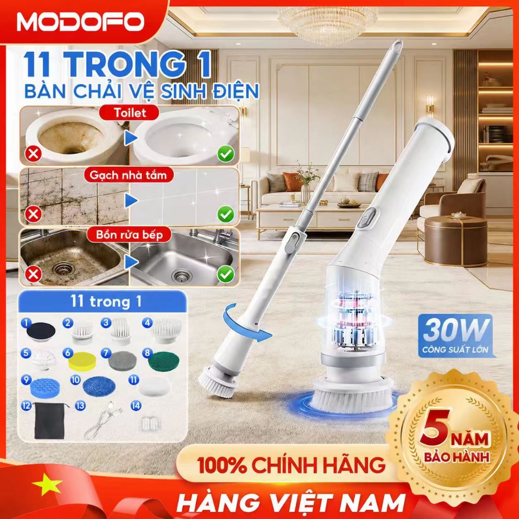 MODODO 11in1 Bàn chải điện cán dài thu gọn, vệ sinh đa năng phòng tắm sàn nh chà sạch vết bẩn