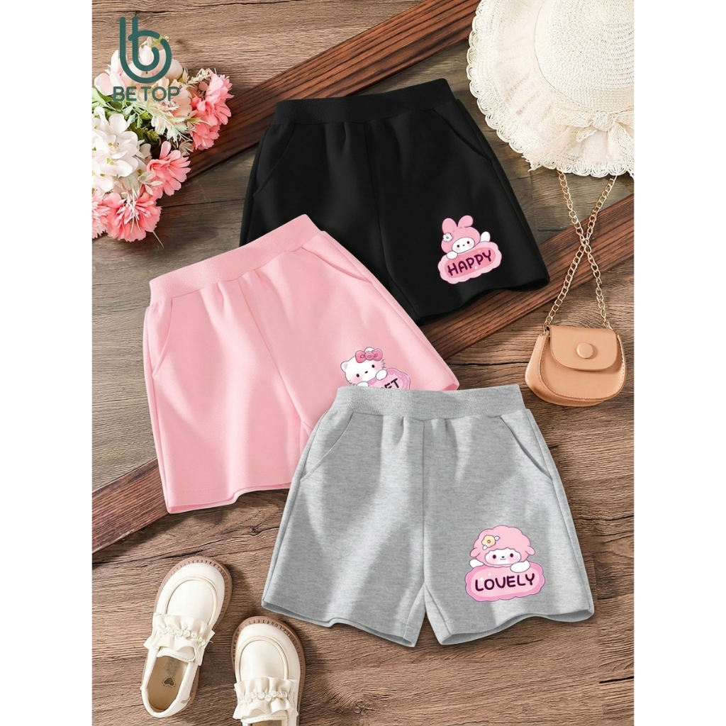 Quần Short Bé Gái BETOP, Quần Đùi Cotton Cạp Bo Cao Cấp, Mềm Mịn Thoáng Khí Cho Bé 12-45kg