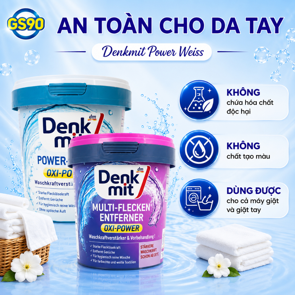 Bột Tẩy Trắng Quần Áo Denkmit Hộp 750gr, Tẩy Sạch Các Vết Bẩn Cứng Đầu Hàng Đức Chính Hãng