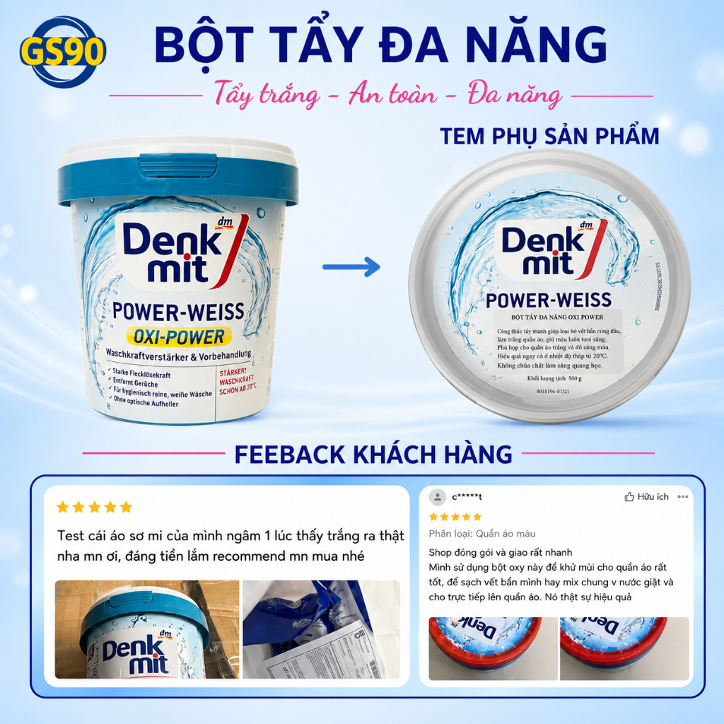 Bột Tẩy Trắng Quần Áo Denkmit Hộp 750gr, Tẩy Sạch Các Vết Bẩn Cứng Đầu Hàng Đức Chính Hãng