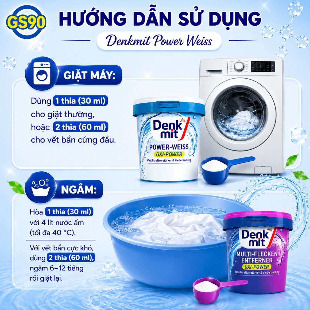 Bột Tẩy Trắng Quần Áo Denkmit Hộp 750gr, Tẩy Sạch Các Vết Bẩn Cứng Đầu Hàng Đức Chính Hãng