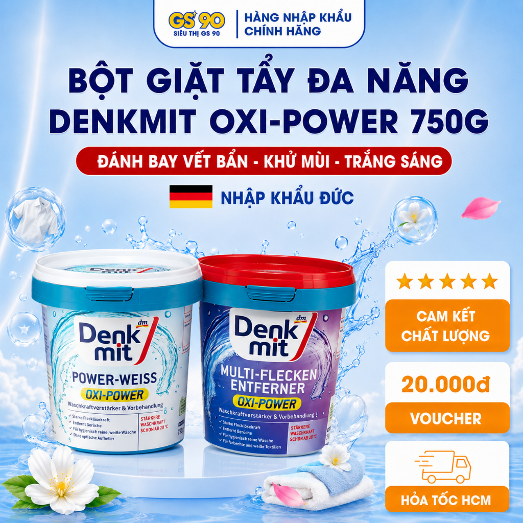 Bột Tẩy Trắng Quần Áo Denkmit Hộp 750gr, Tẩy Sạch Các Vết Bẩn Cứng Đầu Hàng Đức Chính Hãng