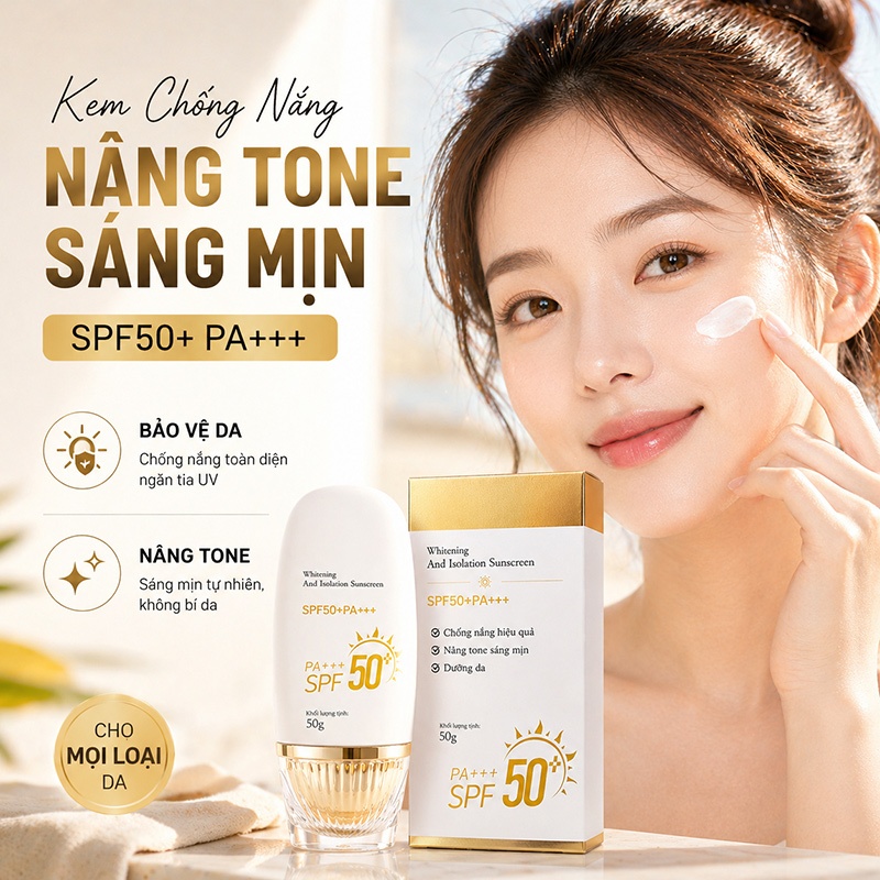 [MỚI HOT] Kem Chống Nắng Nâng Tone Sáng Hồng Tự Nhiên SPF50+ PA+++ Cho Mọi Loại Da 50g