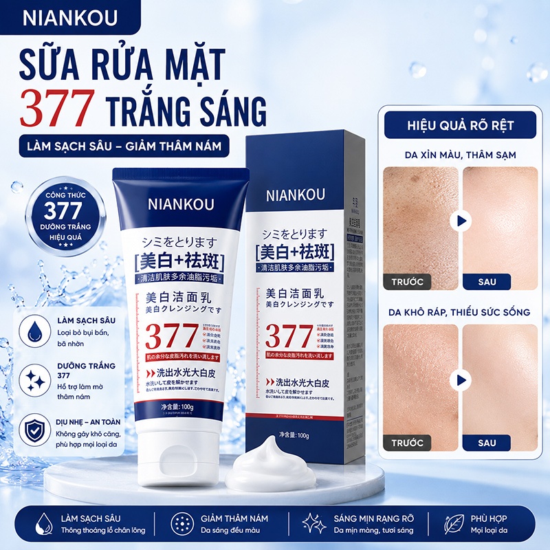 [MUA 2 GIẢM 50%] Sữa Rửa Mặt NIANKOU 100g Làm Sạch Sâu Giảm Dầu Nhờn Hỗ Trợ Da Sáng Mịn Phù Hợp Mọi Loại Da