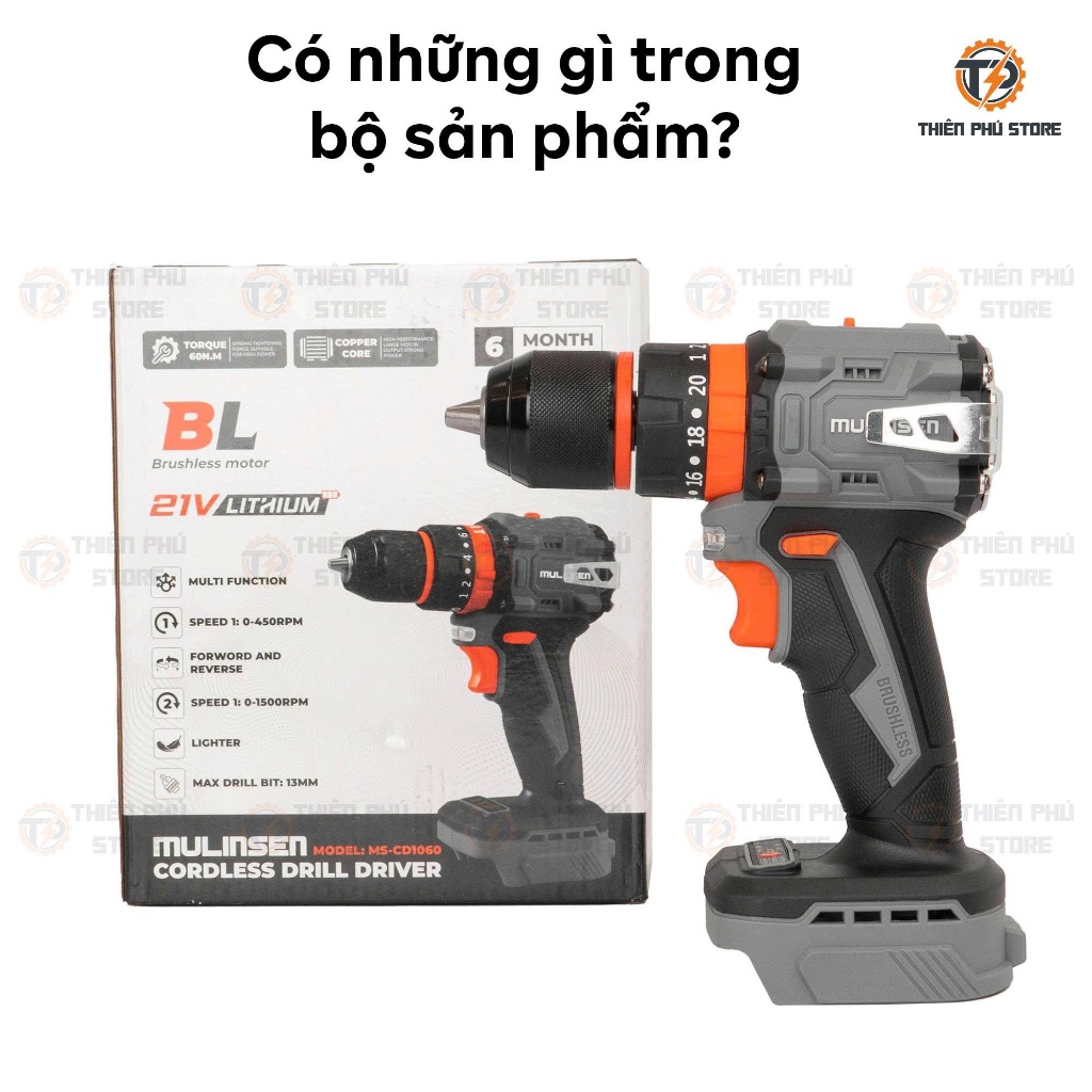 Thân Máy Khoan Pin MULINSEN MS-CD1060| Lực Siết 60Nm – Đầu Kẹp 13mm – Tốc Độ 1500v/p | Đảo Chiều – Bảo Hành 6 Tháng