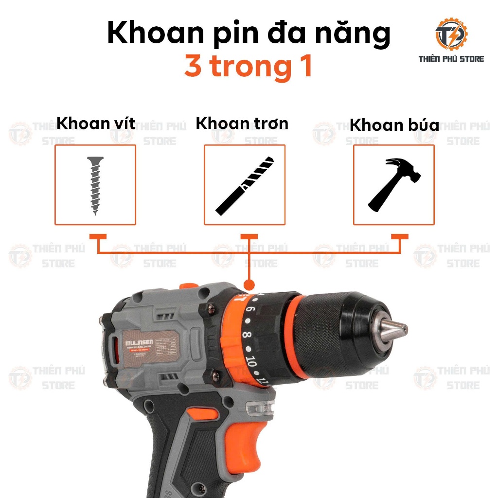 Thân Máy Khoan Pin MULINSEN MS-CD1060| Lực Siết 60Nm – Đầu Kẹp 13mm – Tốc Độ 1500v/p | Đảo Chiều – Bảo Hành 6 Tháng