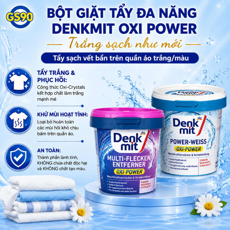Bột Tẩy Trắng Quần Áo Denkmit Hộp 750gr, Tẩy Sạch Các Vết Bẩn Cứng Đầu Hàng Đức Chính Hãng