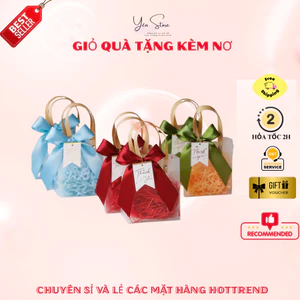 Túi Quà Trong Suốt Dáng Vuông Tặng Kèm Nơ, Trang Trí Giỏ Quà Tặng, Decor Hoa, Trái Cây, Quà Handmade