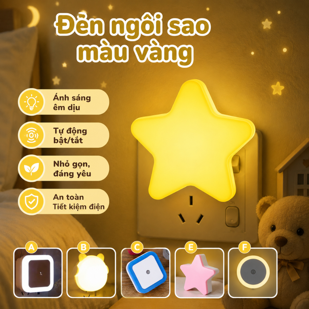 Đèn Ngủ Cảm Biến Ánh Sáng Tự Động Bật Tắt 6 Mẫu Đáng Yêu Tiết Kiệm Điện - Habo Shop