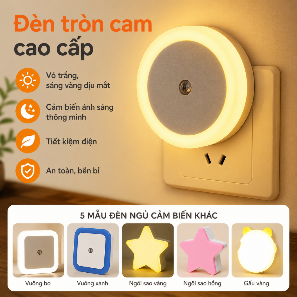 Đèn Ngủ Cảm Biến Ánh Sáng Tự Động Bật Tắt 6 Mẫu Đáng Yêu Tiết Kiệm Điện - Habo Shop