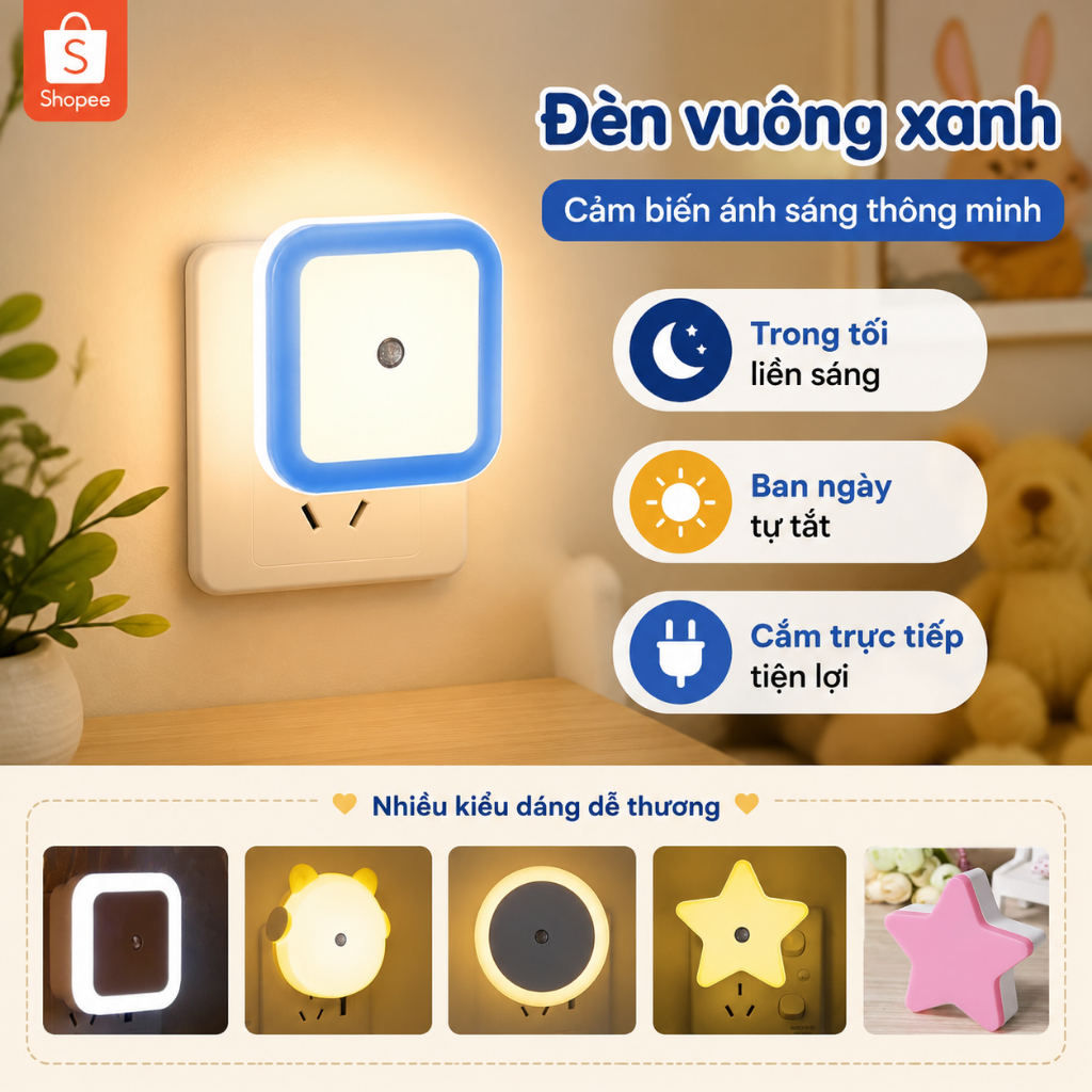 Đèn Ngủ Cảm Biến Ánh Sáng Tự Động Bật Tắt 6 Mẫu Đáng Yêu Tiết Kiệm Điện - Habo Shop