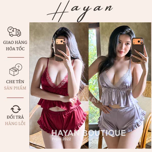 HT35 Bộ ngủ sexy 2 dây lụa nơ xẻ v1 tôn dáng quyến rũ,đồ ngủ mặc ở nhà gợi cảm HT35