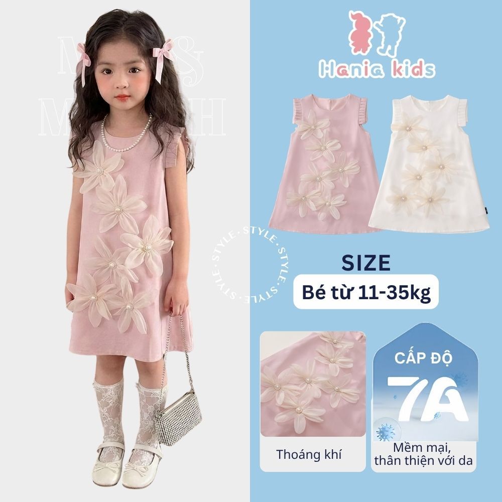 Váy Cho Bé Gái, Váy Sát Nách Thiết Kế Tiểu Thư Họa Tiết Hoa Nổi 3D Sang Chảnh Chất Liệu Cotton