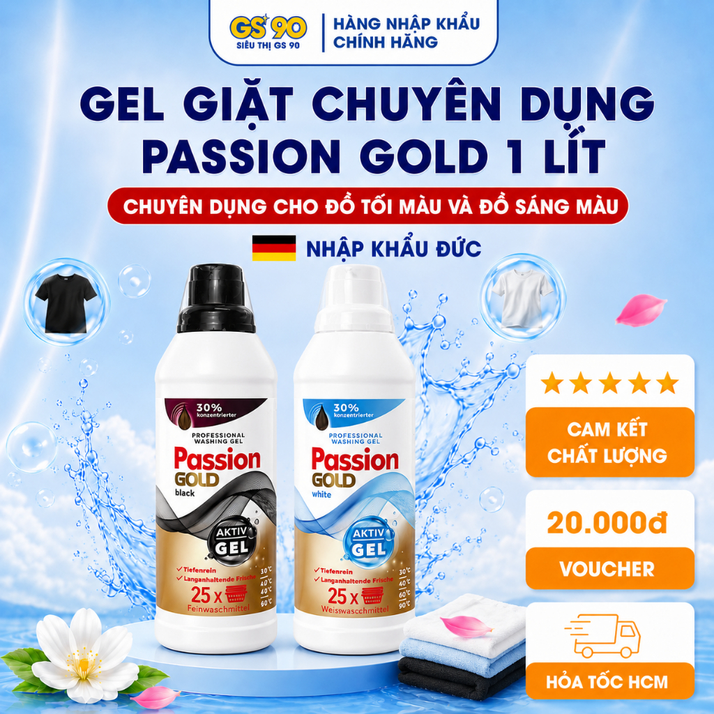 Nước Giặt Chuyên Dụng Cho Quần Áo Trắng, Đồ Tối Màu Passion Gold 1L- Chính Hãng Đức