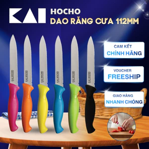 Dao gọt hoa quả lưỡi răng cưa 112mm KAI Indian Hocho Vegitable Knife bằng thép không gỉ cán nhựa PP nhiều màu