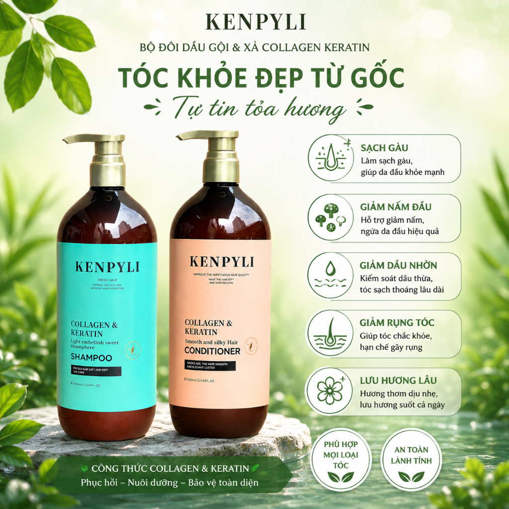 Dầu Gội Xả Kenpyli 1000ML Giảm Gàu Ngứa, Hương Thơm Nước Hoa Quyến Rũ, Hỗ Trợ Mọc Tóc