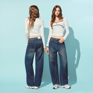 CARA Quần jean dài nữ Cerul ống rộng màu wash cá tính