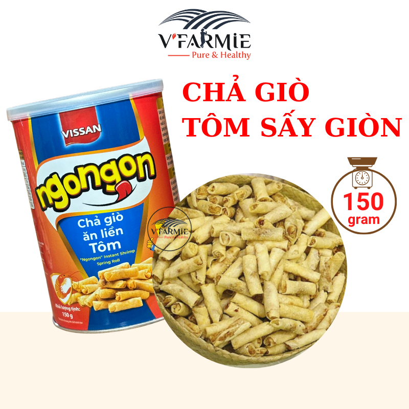 Chả giò tôm sấy mini ăn liền lon 150g giòn ngon nhãn hiệu Vissan - Chả giò ALNN tôm VISSAN