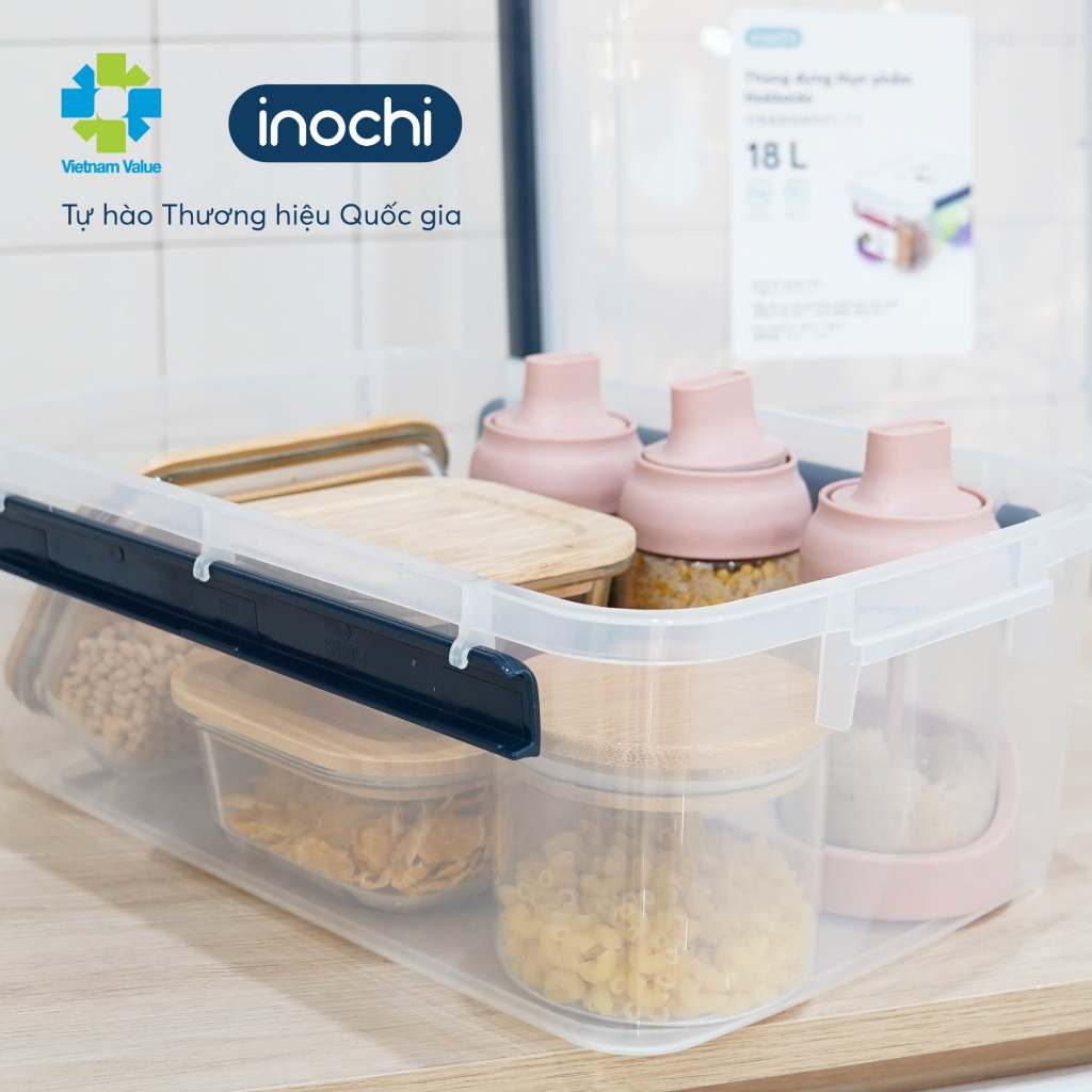 Thùng nhựa trong suốt có nắp Hokkaido Inochi đựng đồ, thực phẩm các loại đồ khô để tủ lạnh