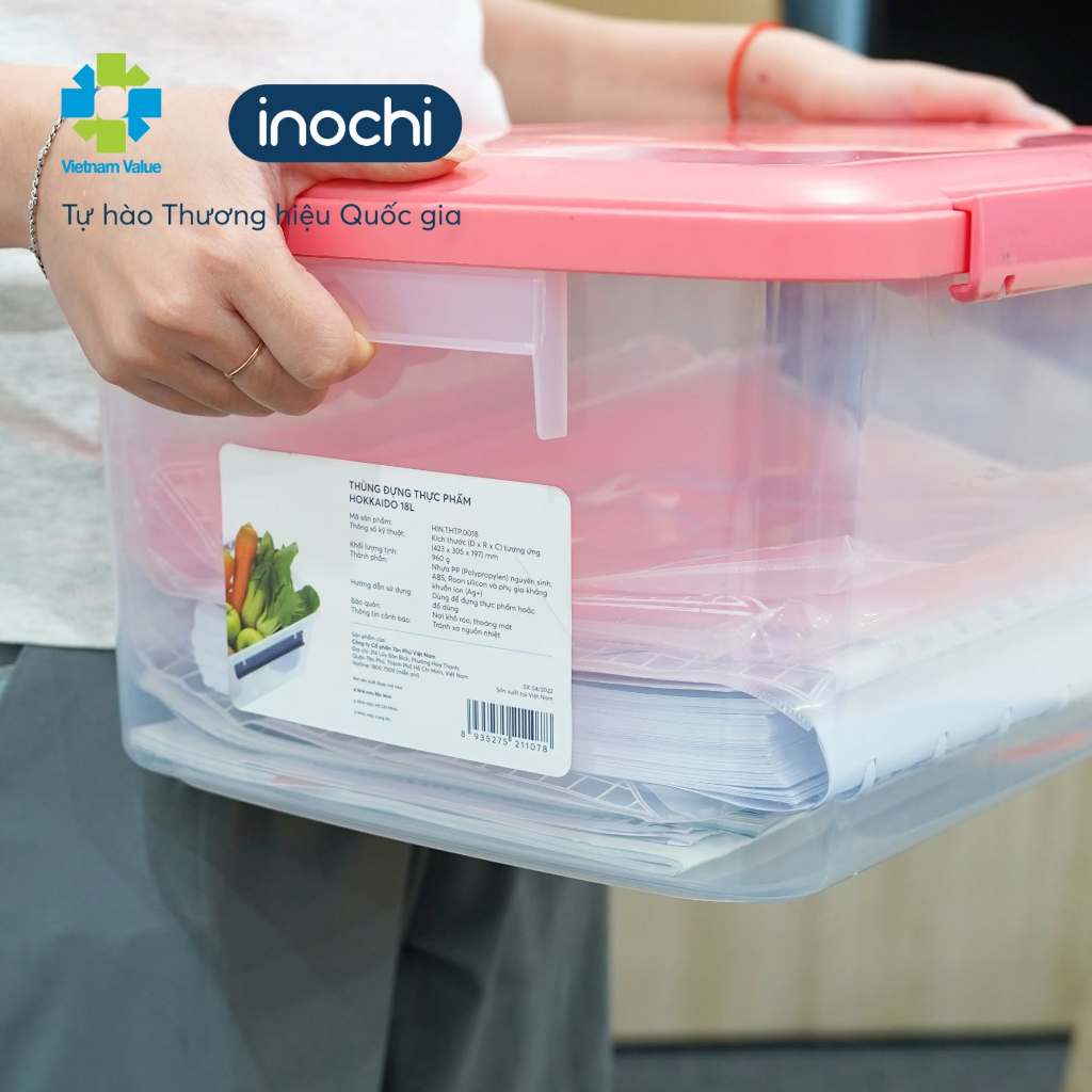 Thùng nhựa trong suốt có nắp Hokkaido Inochi đựng đồ, thực phẩm các loại đồ khô để tủ lạnh