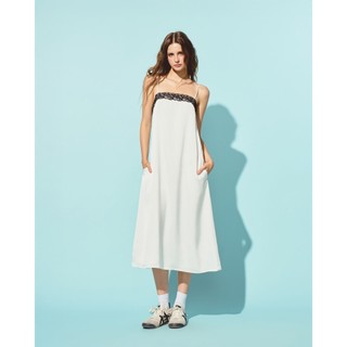 CARA Đầm lụa nữ Edsel dáng midi 2 dây phối ren đơn giản