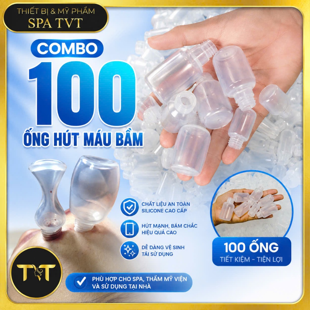 Combo 100 Ống Hút Mụn Thủy Tinh & 100 Ống Nhựa Hút Máu Bầm, Hỗ Trợ Làm Sạch Bã Nhờn, Chăm Sóc Da