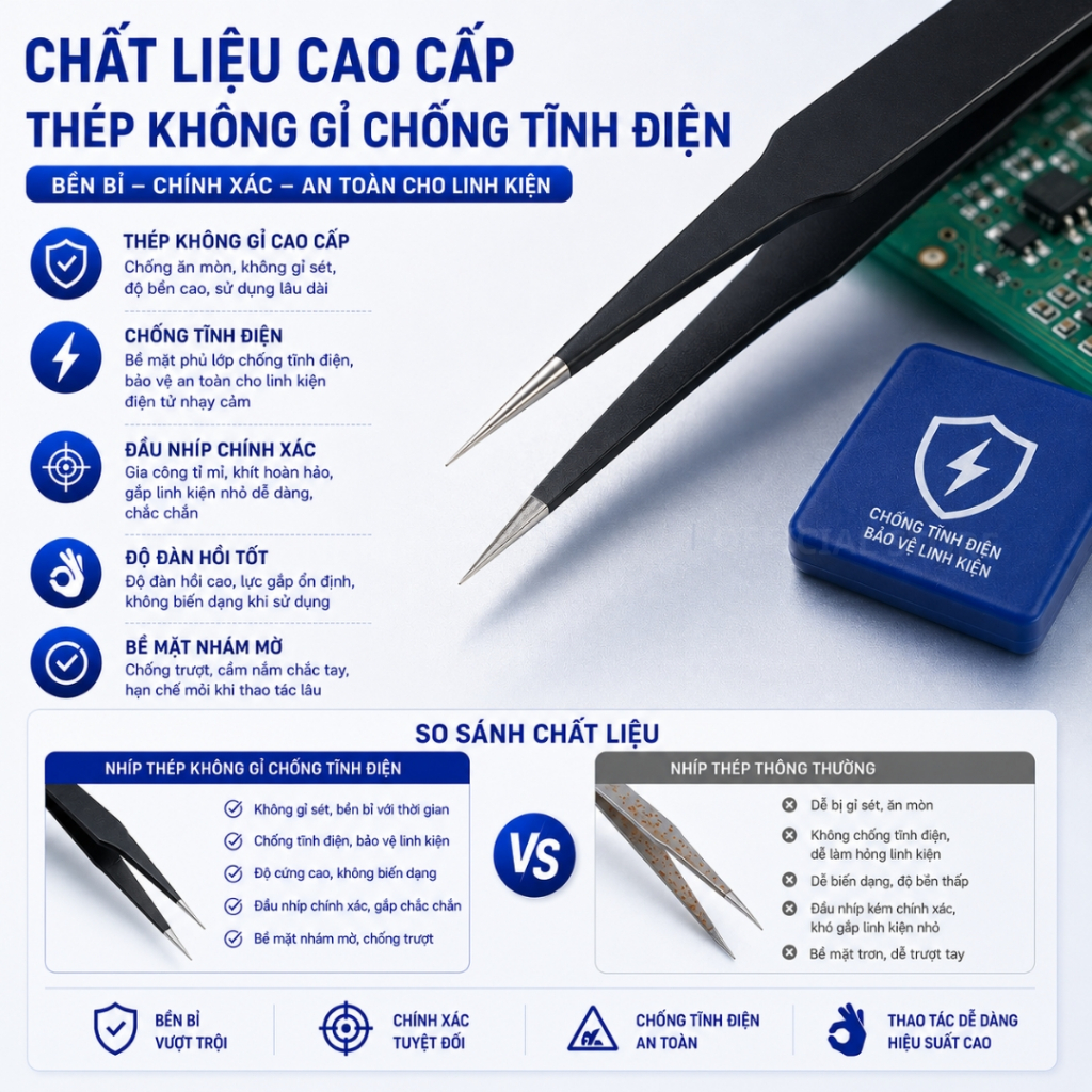 Nhíp gắp linh kiện điện tử bộ gồm 10 nhíp chống tĩnh điện ilinhkien