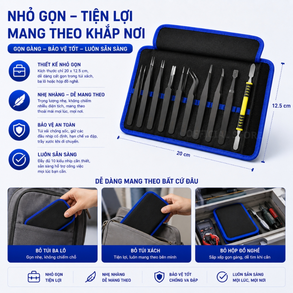 Nhíp gắp linh kiện điện tử bộ gồm 10 nhíp chống tĩnh điện ilinhkien