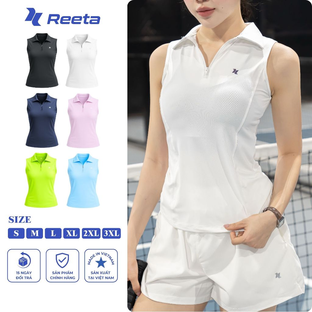 Áo sát nách thể thao nữ Reeta cổ áo khoá kéo,chất liệu thun co giãn tập tennis, cầu lông, pickleball,chạy bộ...A206