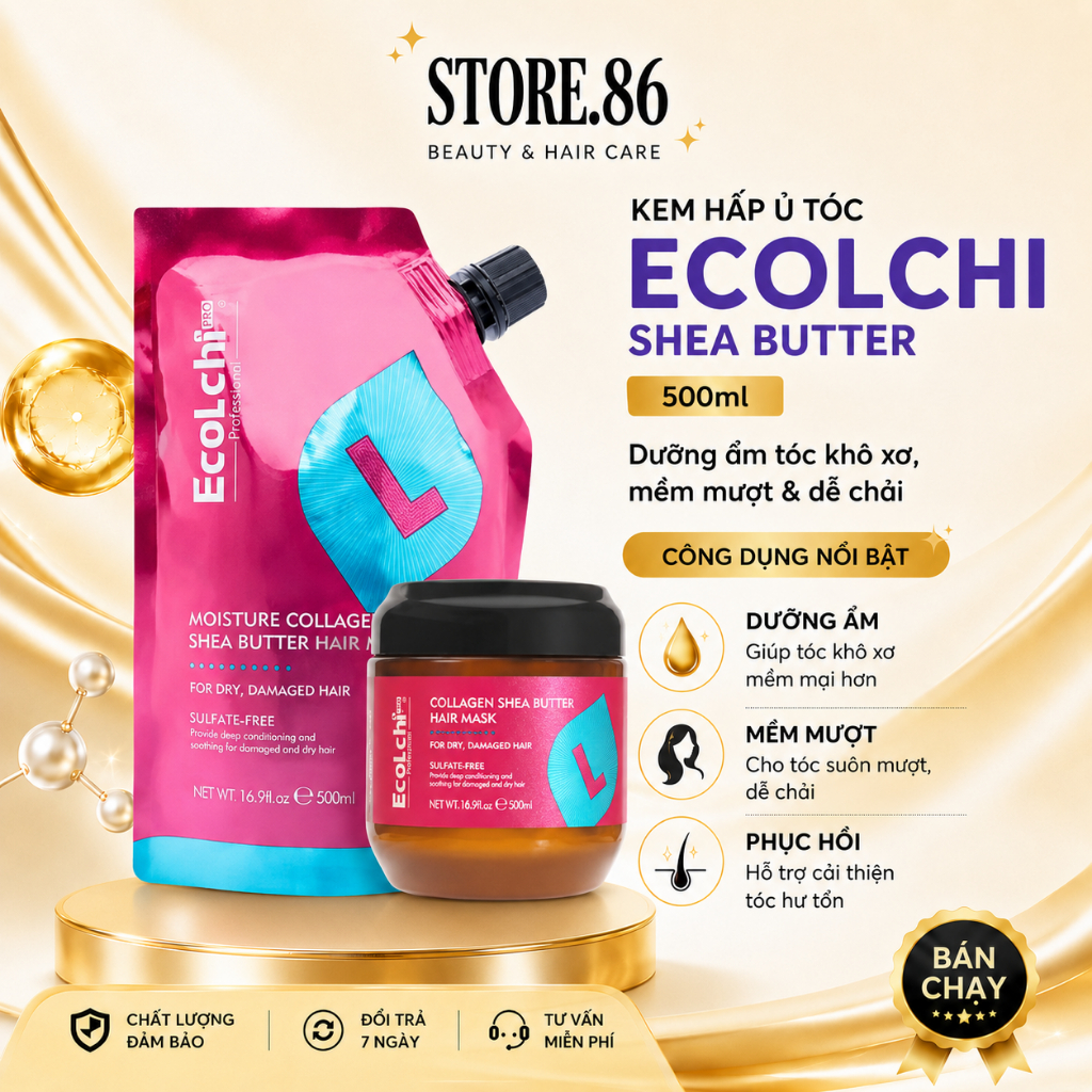 Túi Kem Ủ Tóc ECOLCHI Shea Butter 500ml | Dưỡng Tóc Mềm Mượt, Bóng Khỏe Chuẩn Salon