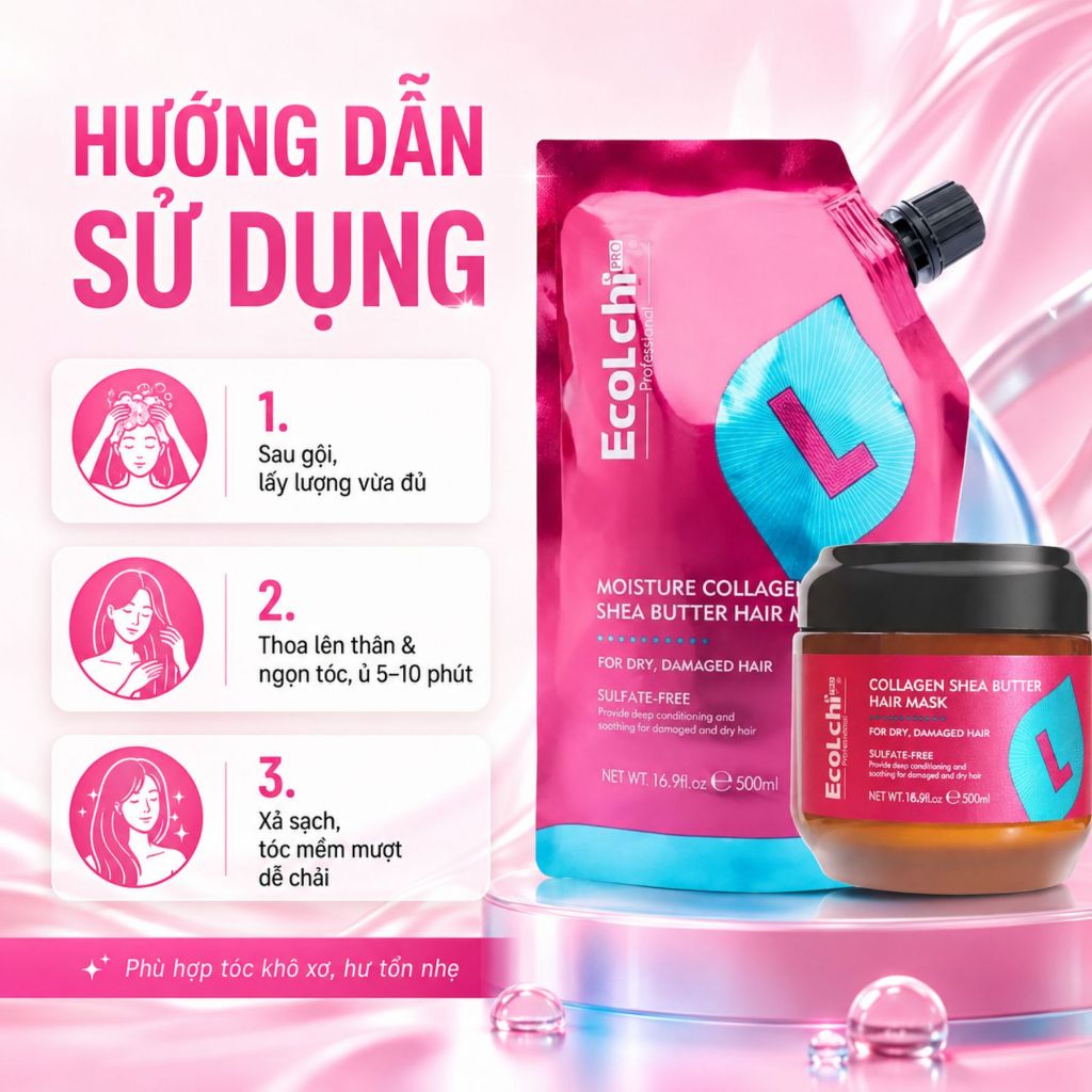 Túi Kem Ủ Tóc ECOLCHI Shea Butter 500ml | Dưỡng Tóc Mềm Mượt, Bóng Khỏe Chuẩn Salon