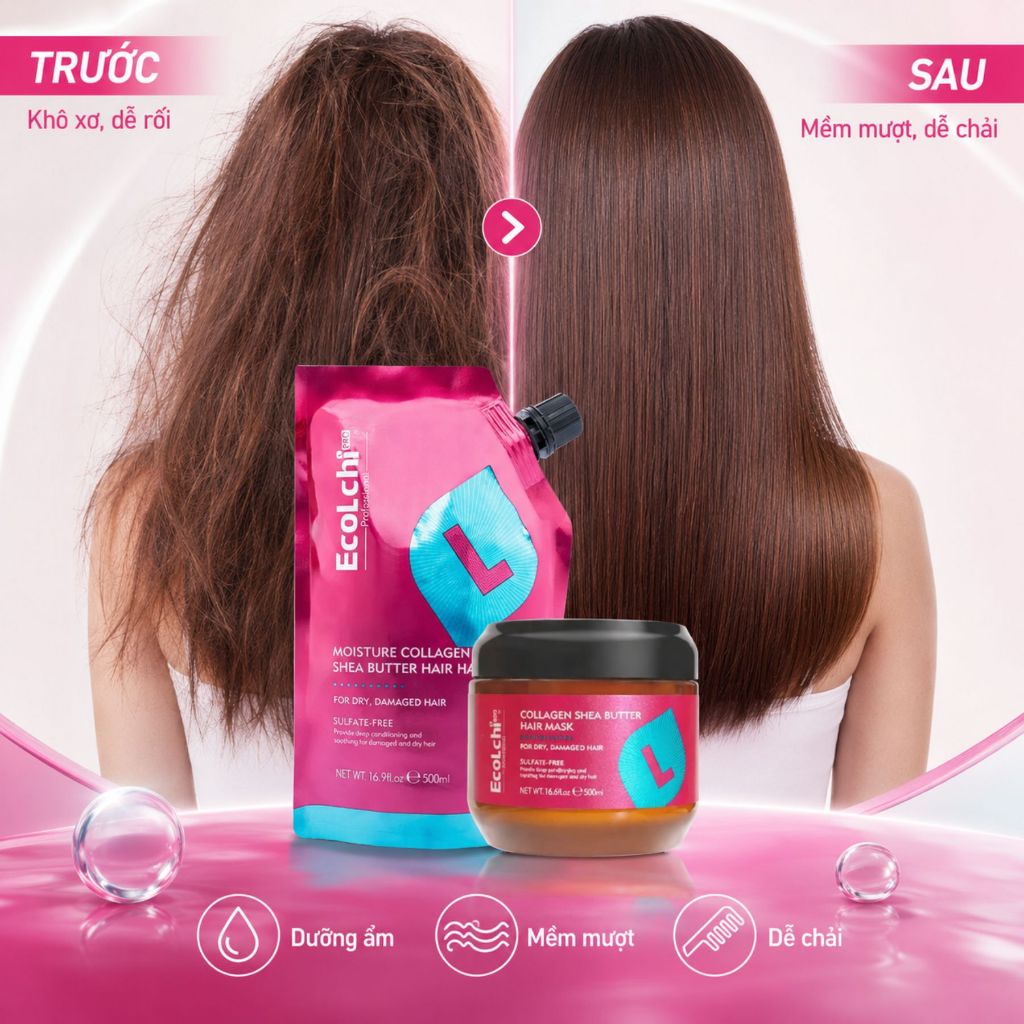 Túi Kem Ủ Tóc ECOLCHI Shea Butter 500ml | Dưỡng Tóc Mềm Mượt, Bóng Khỏe Chuẩn Salon