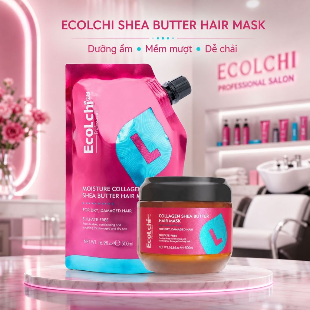 Túi Kem Ủ Tóc ECOLCHI Shea Butter 500ml | Dưỡng Tóc Mềm Mượt, Bóng Khỏe Chuẩn Salon