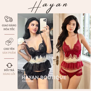 HT76 Bộ ngủ sexy phối ren hoạ tiết hách dáng, đồ ngủ lụa mặc nhà gợi cảm HT76