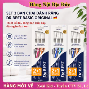 Bàn chải đánh răng người lớn Dr Best vỉ 3 cái(màu)- Hàng Đức